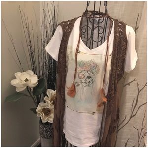 White Sugar Skull V-Neck Tee